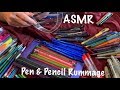 ASMR Request/Pen & pencil rummage and organization/Some heavy plastic crinkles (No talking )