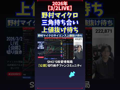 【3/2LIVE】野村マイクロ三角持ち合い上値抜け待ち #日経平均株価 #投資