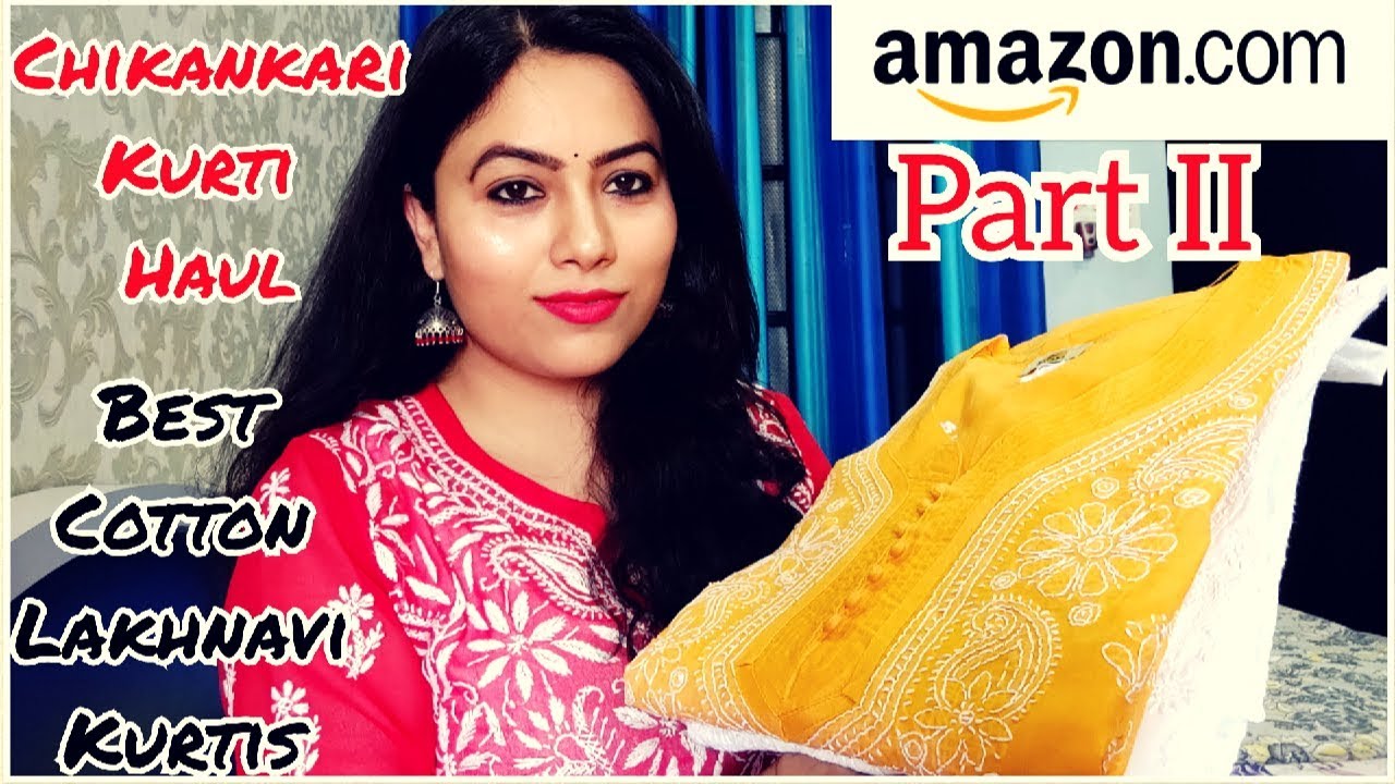 Amazon Ada Chikankari Kurti Haul Cotton Lucknowi Kurtis Online Ada Chikan Kurti Haul