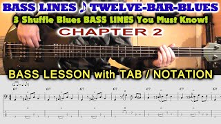 Blues BASS RIFFS Lesson + TABS - 12 Bar Blues SHUFFLE BASS LINES - Easy Beginners