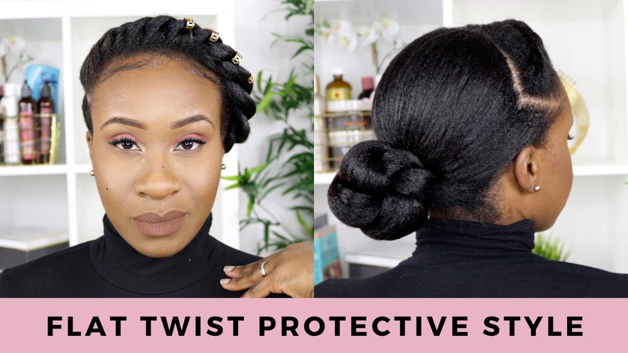 FLAT TWIST PROTECTIVE STYLE| RELAXED HAIR - YouTube