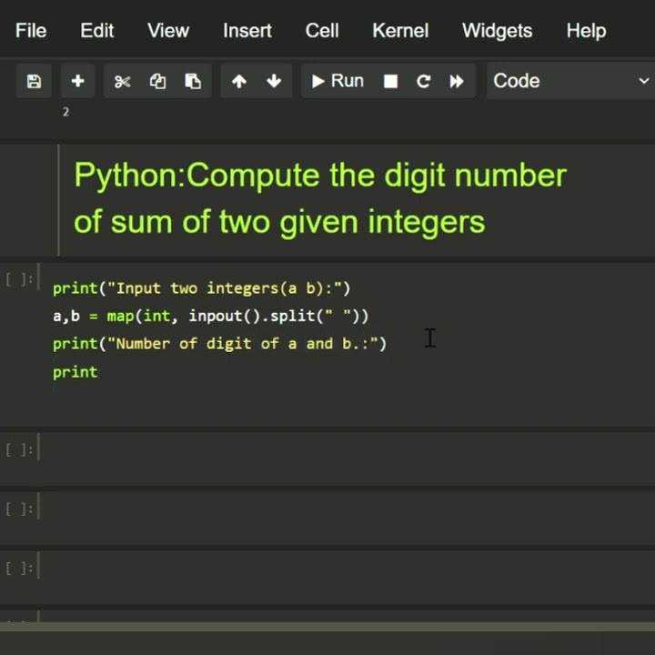 Compute the number digit of sum of two Given integers #python #coding ...