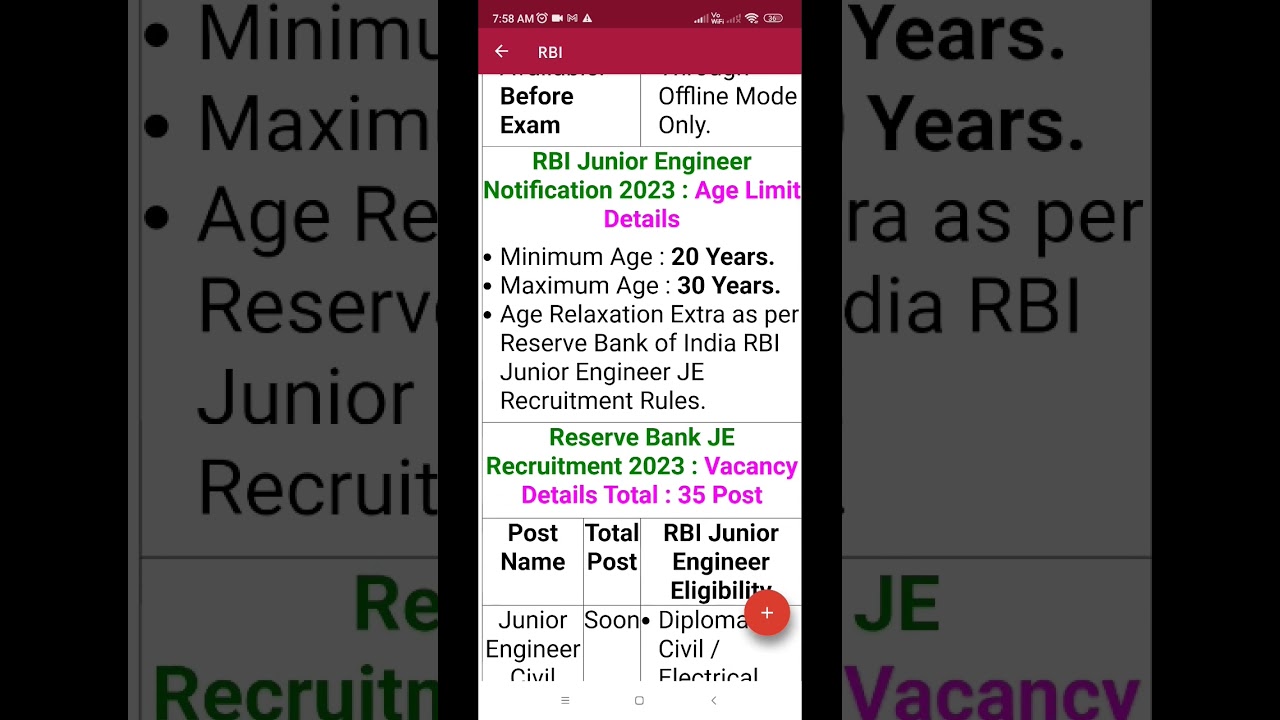 RBI Junior Engineer JE Civil / Electrical Recruitment 2023 | RBI JE Exam 2023 