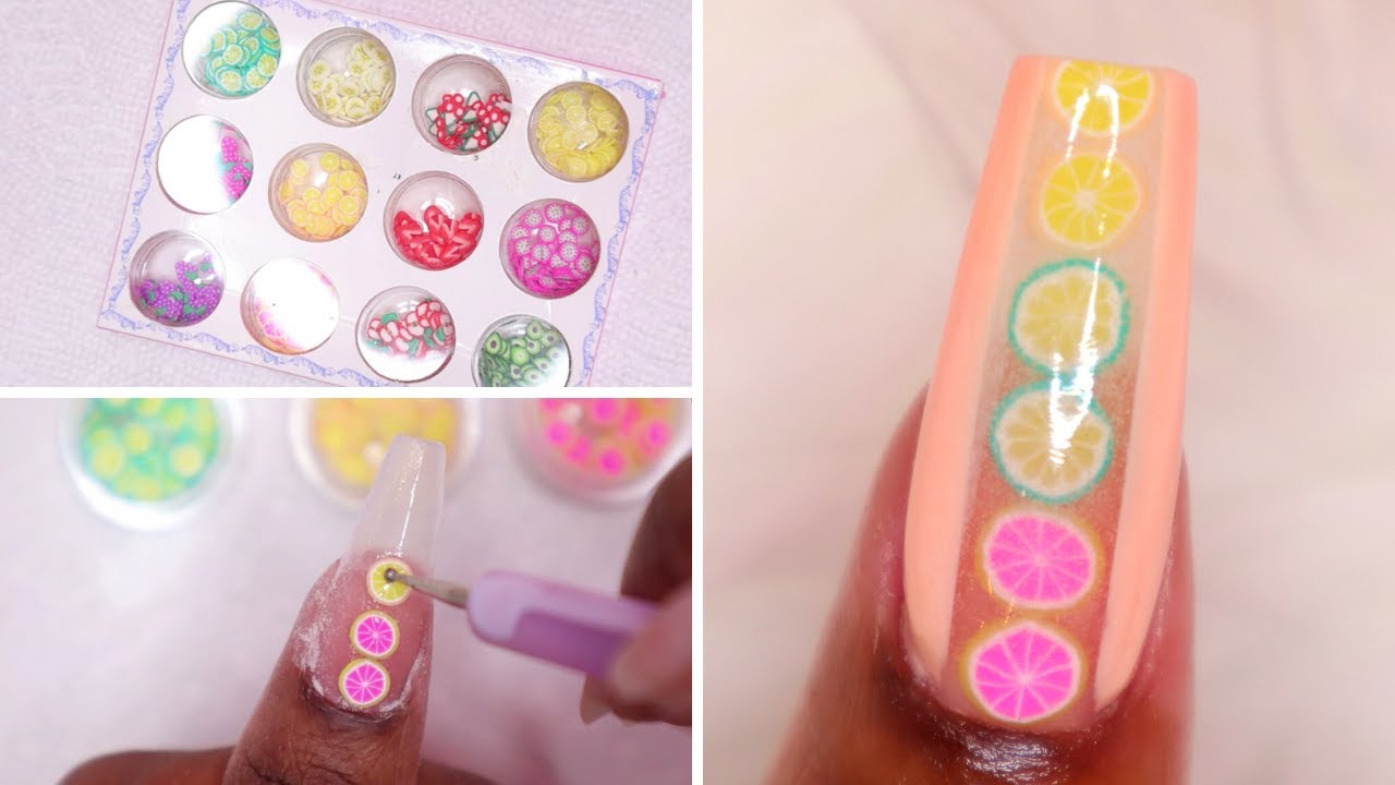 DIP NAIL WITH TIPS | Easy Fimo Fruits Nail Art Encapsulation | Color Blocking With Dip Powders