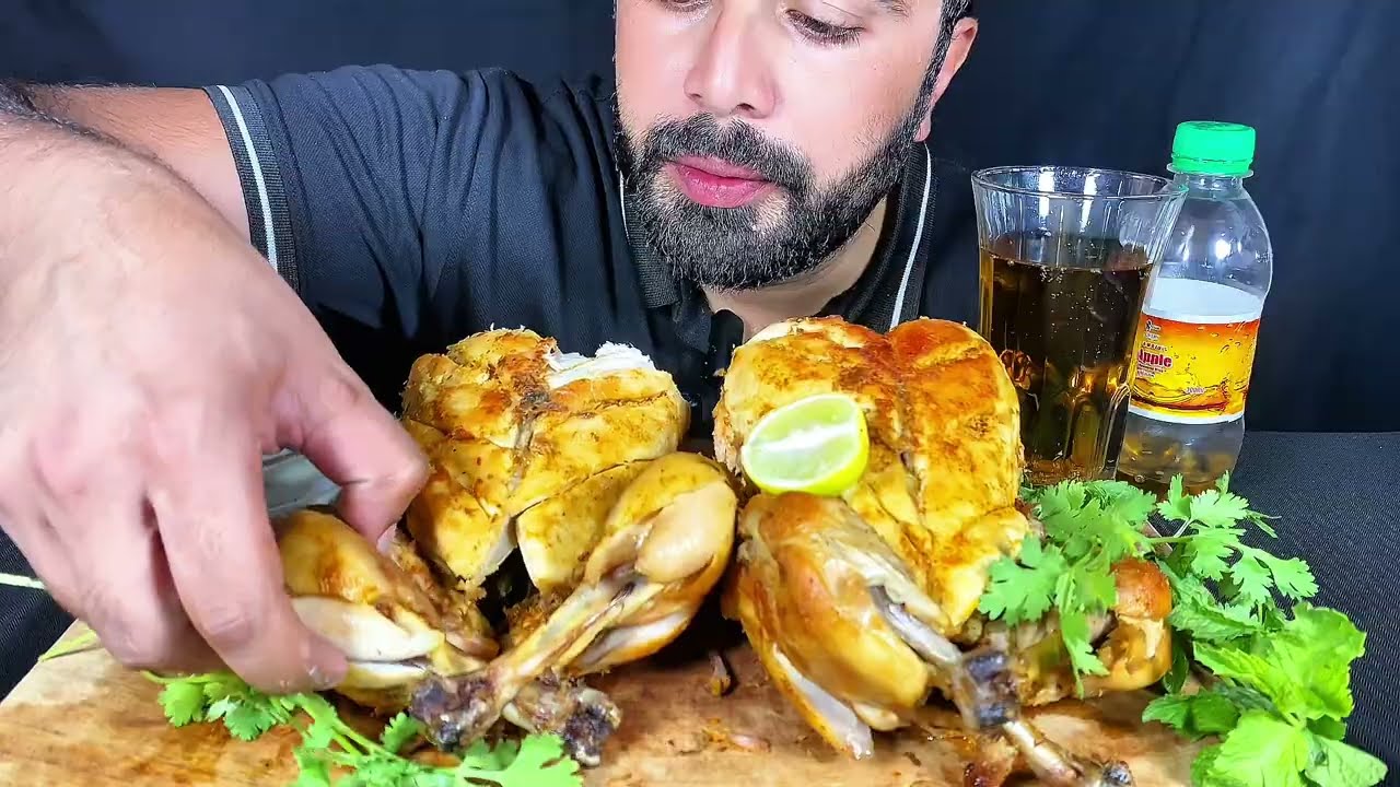ASMR Eating 2 fully roasted chicken with cold drink #mukbang #asmreating #food 