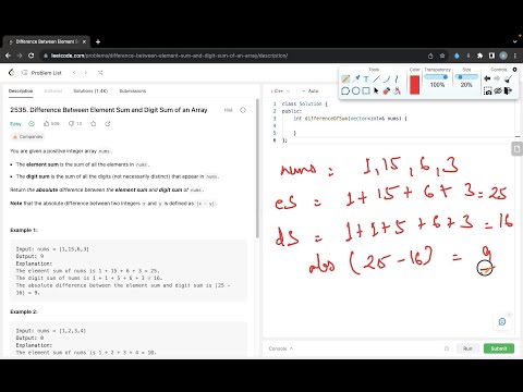 Difference Between Element Sum and Digit Sum of an Array | LeetCode 2535 | Cpp