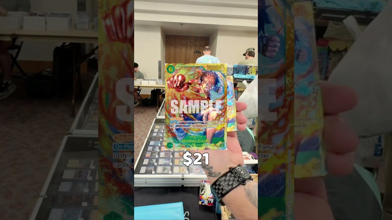 We pulled THIS from a ONE PIECE tin! #onepiece #collectibles #strawhats #luffy #tcg #tradeshow