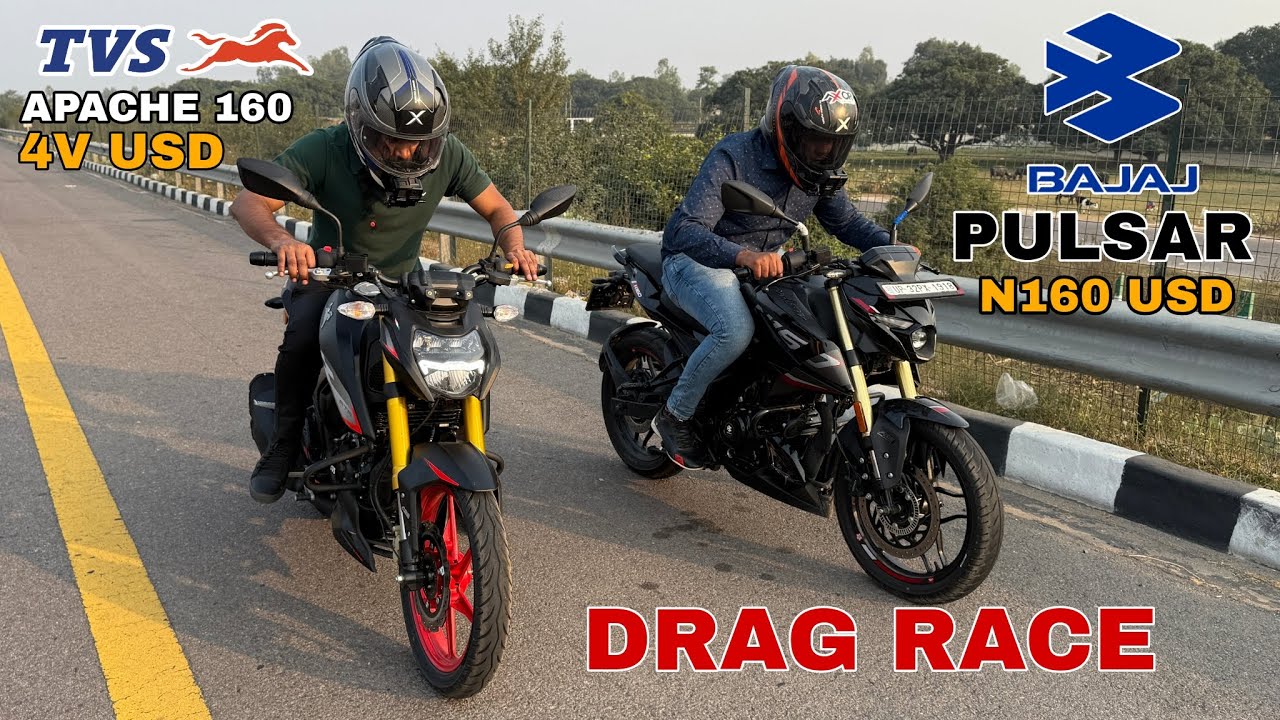 ALL NEW TVS APACHE RTR 160 4V USD VS NEW BAJAJ PULSAR N160 USD [ DRAG RACE ] WHO WILL WIN.........?