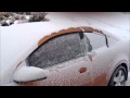 Breaking car window with head after ice storm