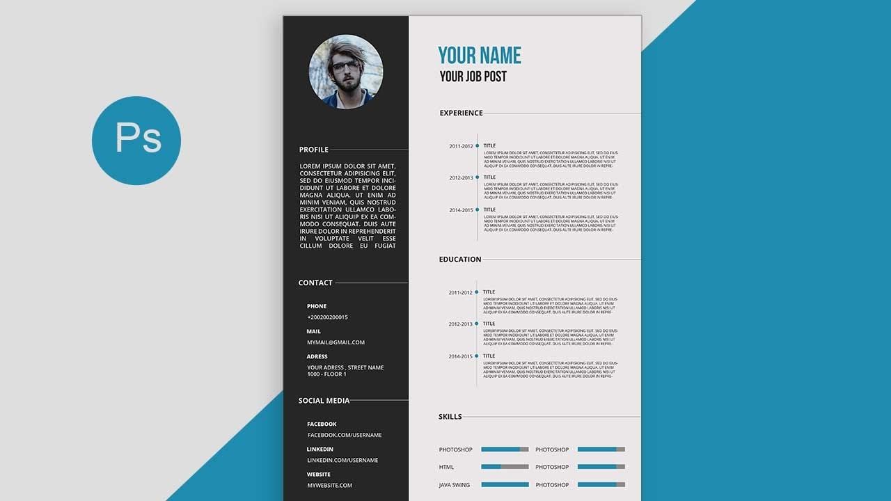 CV/Resume template Design tutorial with Photoshop free PSD ...