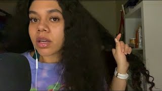 ASMR brushing out my big curly hair ( bristle sounds, brushing on mic & more)  ft. Nana rambles