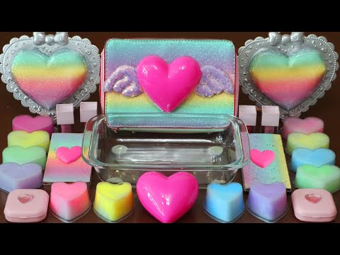 Mixing”Pastel <strong>Heart</strong>” Eyeshadow and Makeup,parts,glitter Into <strong>Slime</strong>!Satisfying <strong>Slime</strong> Video!★ASMR★