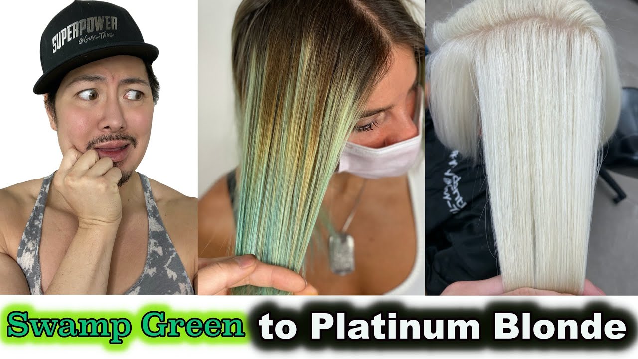 Swamp Green To Platinum Blonde Hair Transformation