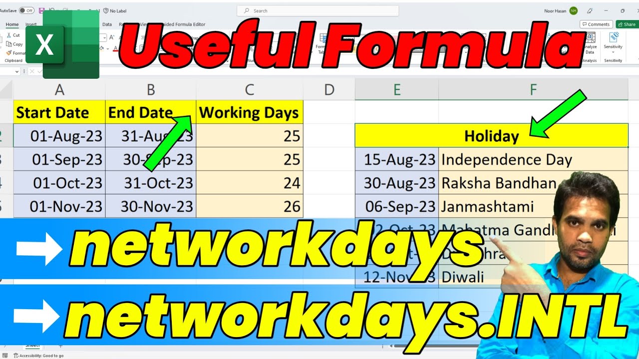 Excel Formula And Functions Find Working Days Excel Useful Formula Excel Formula And Functions Find Working Days Excel Useful Formula