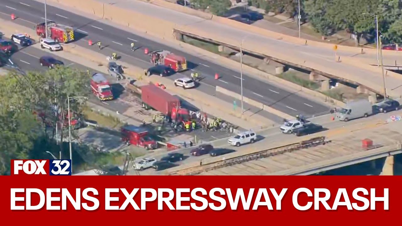 Multi-vehicle crash, oil spill shuts down Edens Expressway - YouTube