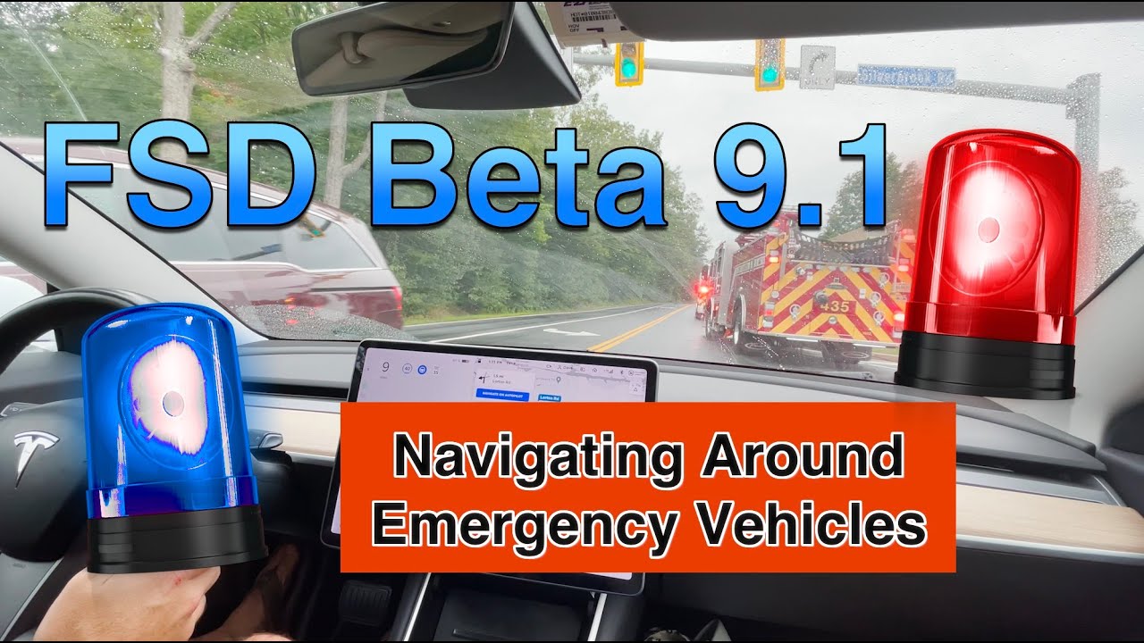 FSD Beta 9.1 Navigating Around Emergency Vehicles 2021.4.18.13