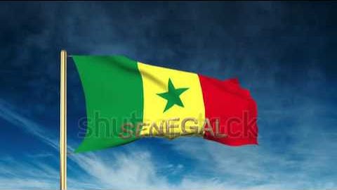Senegal flag slider style with title. Waving in the wind with cloud background animation Stock