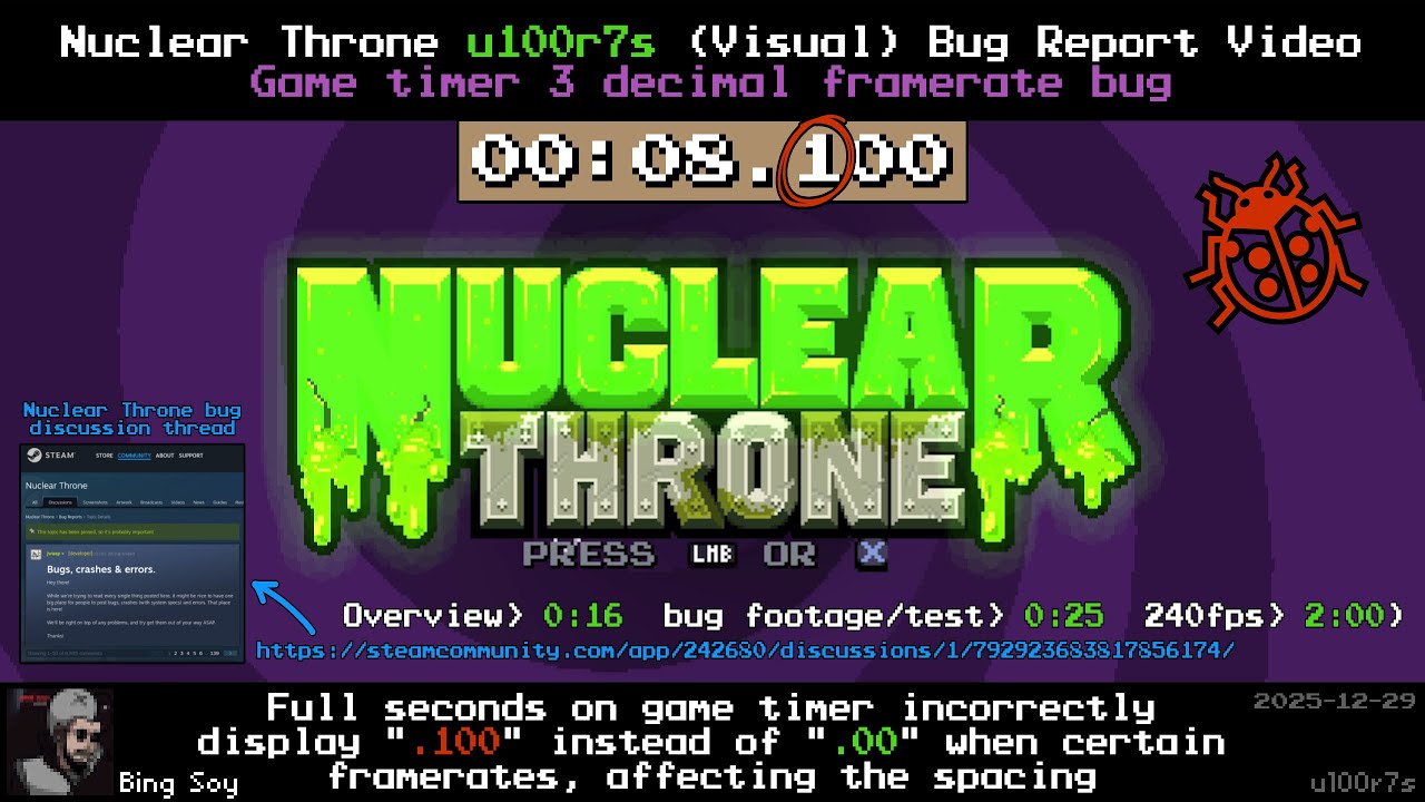Nuclear Throne [u100r7s] 🐞 Visual Bug Report: Game timer 3 decimal ...