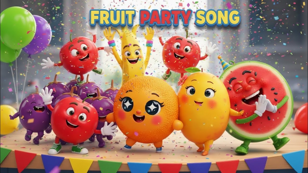 Fruit Party Dance Song 🍎🍌🥭 | Healthy Fruits Song for Kids | Fun Nursery ...