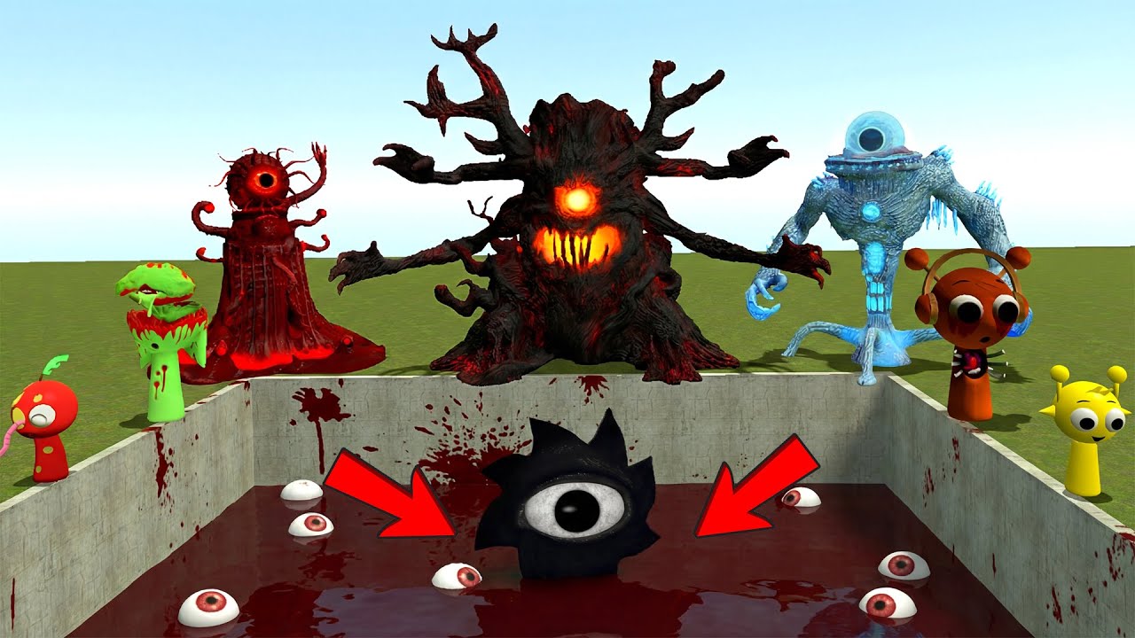 ALL Mr SUN PHASES VS FIRE Mr SUN SPRUNKI PHASE in GIANT HOLE | Garry's Mod!!!