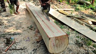 Wood sawing skills to make blocks measuring 8 cm × 12 cm for house construction materials