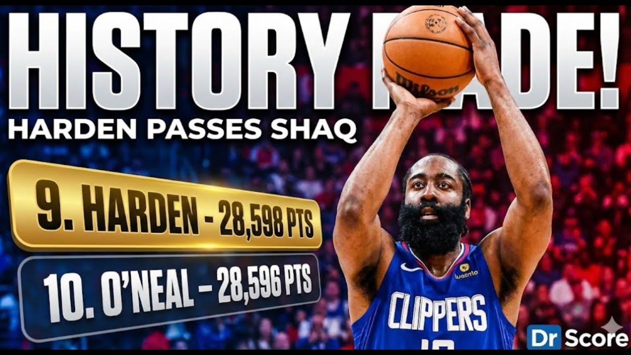 James Harden Moves to No. 9 All-Time Scoring | Passing Shaquille O'Neal 🏀