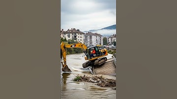 Excavator Slips and Falls Into the River!