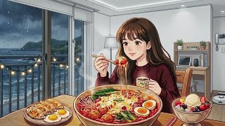 🌧️ Rainy Jeju Day — Cozy Apartment, Cheesy Ramen & Painting the Storm &Korean Tea ASMR screenshot 4