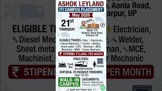 Ashok Leyland Big Campus Placement 2026! | ITI Jobs #itijobs #jobsearch