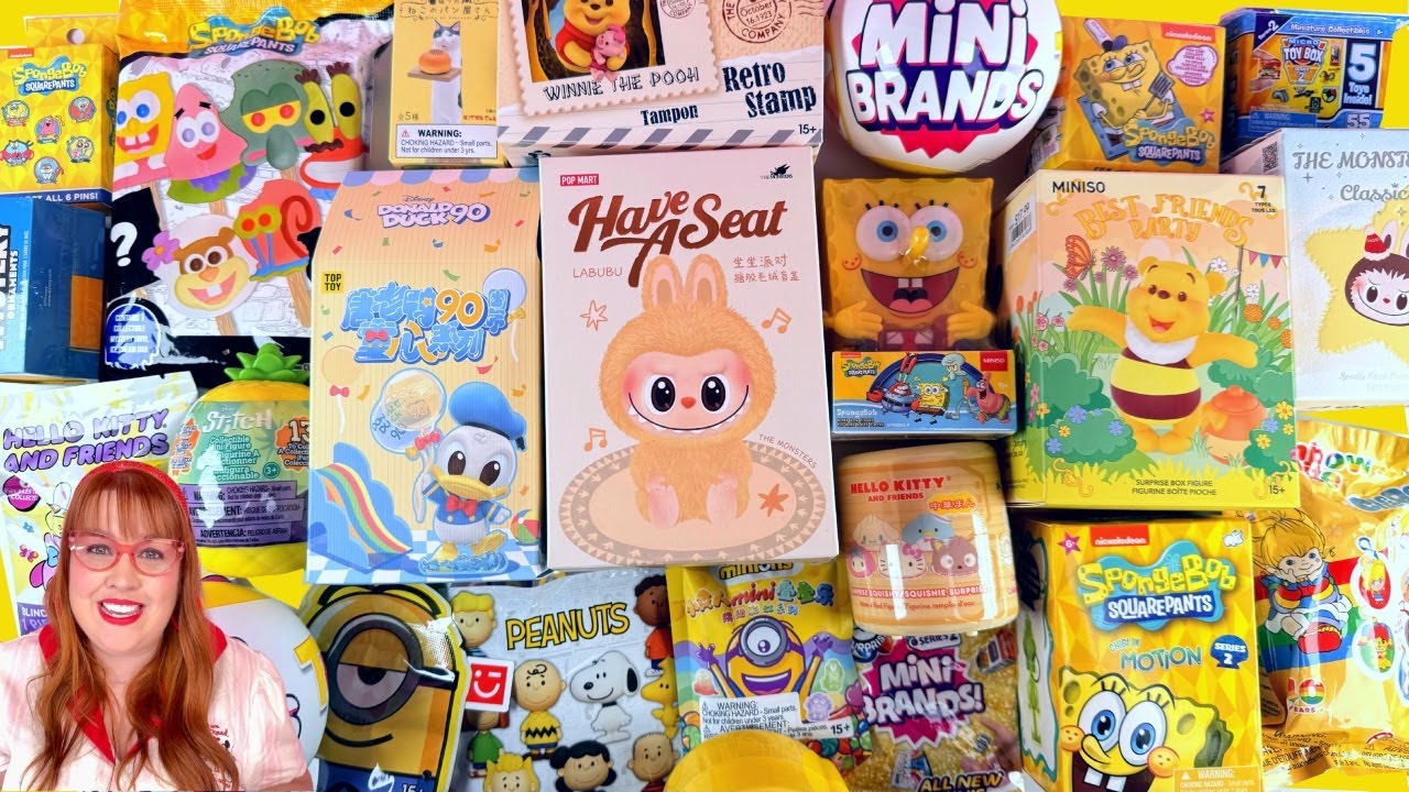 💛 UNBOXING 25 YELLOW BLIND BAGS & BLIND BOXES!!! LABUBU, MINI BRANDS, MINISO, POP MART, SPONGEBOB!!