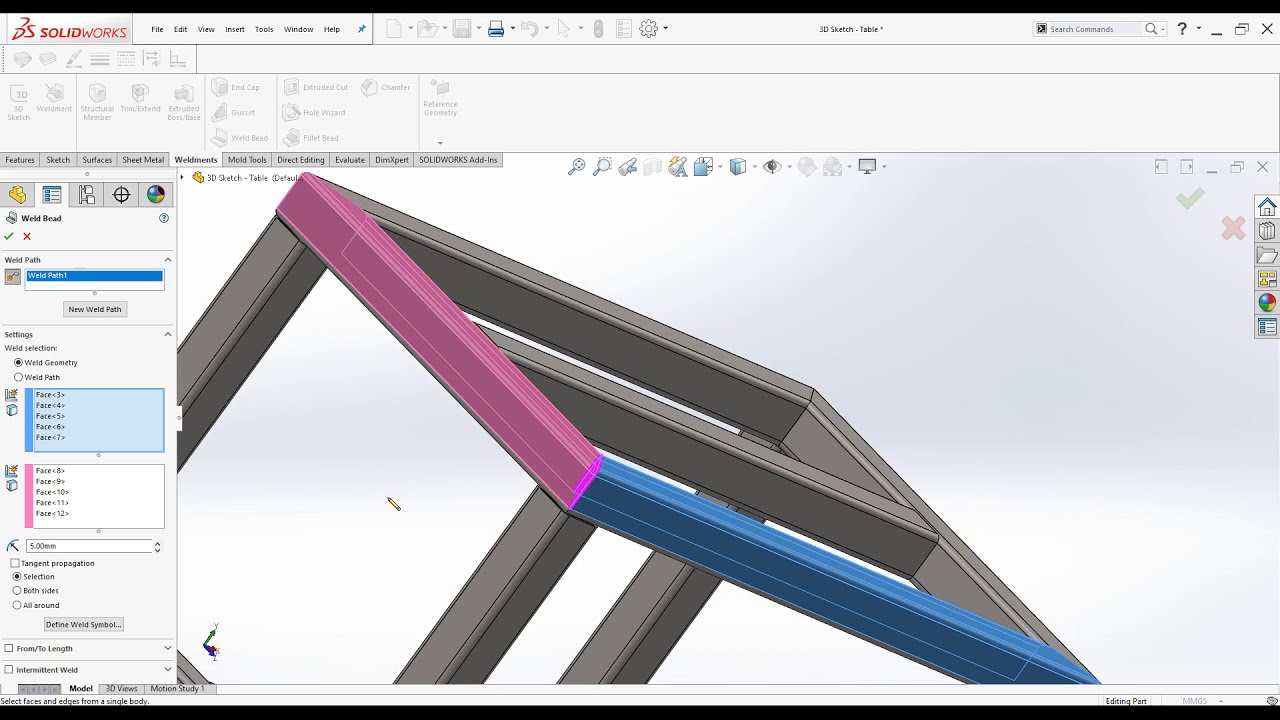 SOLIDWORKS Weldment How to add Weld Bead YouTube