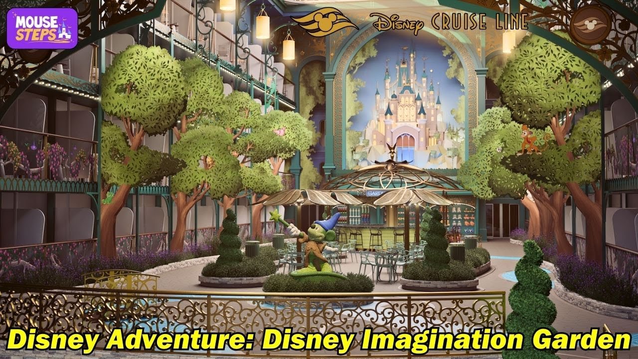 Disney Imagination Garden on Disney Adventure Cruise Ship - Virtual Fly-Through with Castle Artwork