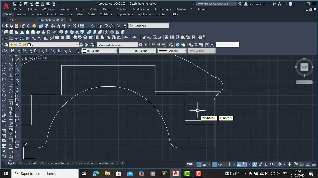 Dessiner la coupe 2 sur autocad
