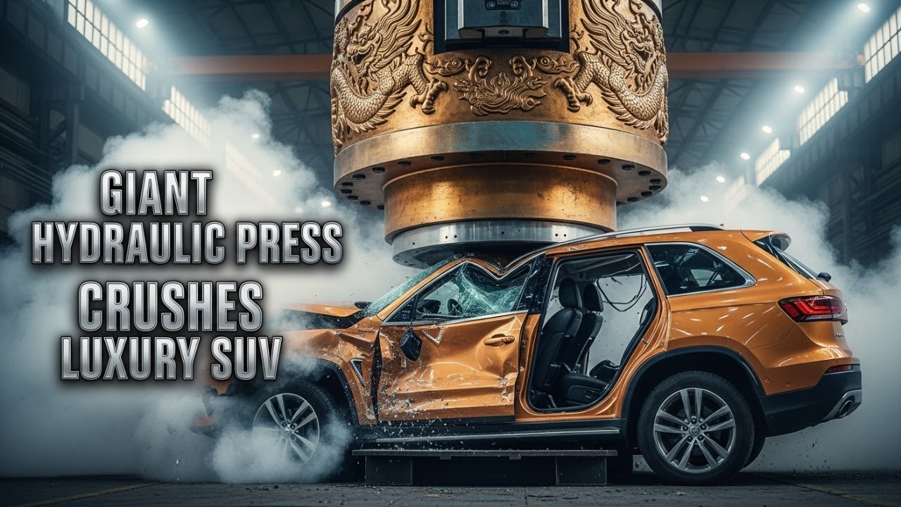 Giant Hydraulic Press Crushes Luxury SUV 🚗🐉  Extreme Car Crushing Factory Test