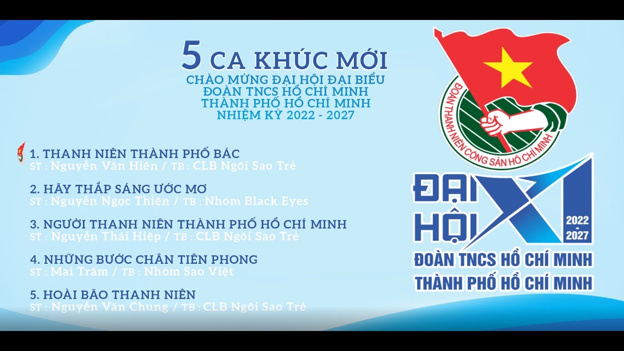 Các ca khúc chào mừng Đại hội Đại biểu Đoàn TNCS Hồ Chí Minh TP. HCM lần thứ XI nhiệm kỳ 2022 - 2027