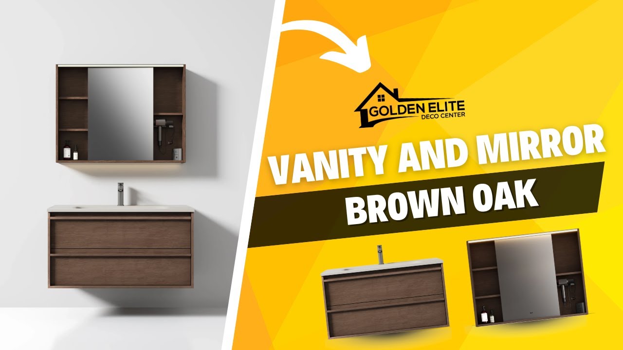 Modern Duo Vanity & LED Medicine Cabinet | Brown Oak Floating Bathroom Set