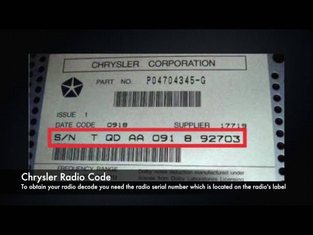 Chrysler Radio Codes From Serial Number All Models | PT Cruiser, 300C,  Grand Voyager - YouTube