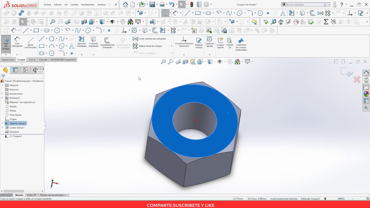 Tutorial Solidworks 2019 Diseño básico de una tuerca hexagonal YouTube