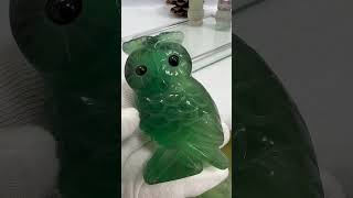 フローライト フクロウ 彫刻 置物 蛍石 グリーンフローライト ふくろう
