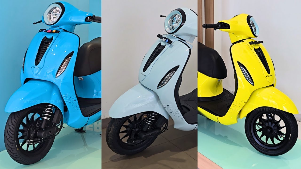 Bajaj Chetak Electric Scooter Colors - Blue, White, Yellow - YouTube