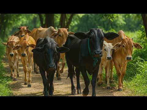 Kerumunan sapi yang diarahkan oleh penggembala menuju kandang, Suara Sapi Moo, Sapi sehat dan gemuk