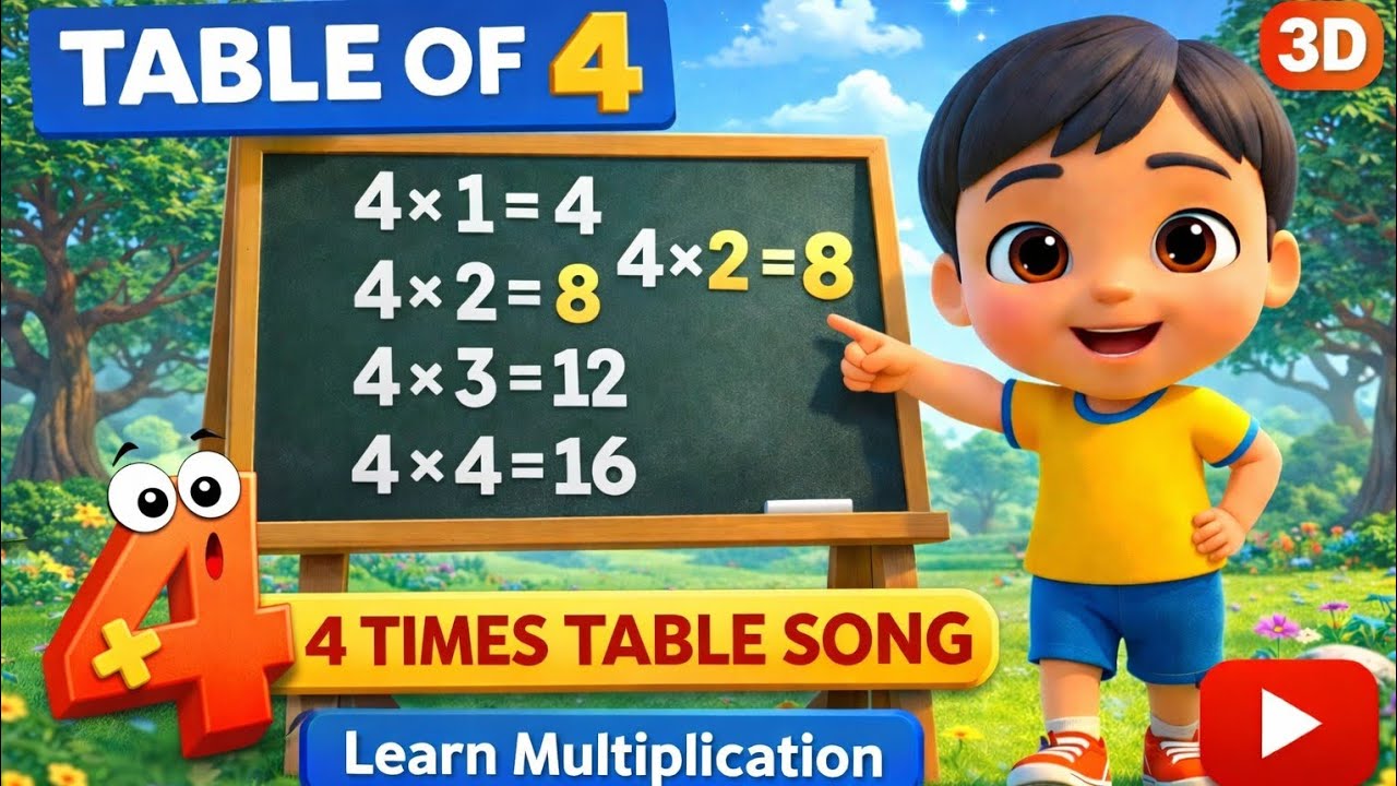 Table of 4 | Two Times Table Song | Learn Multiplication for Kids | Fun ...