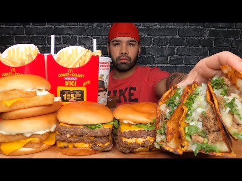 (ASMR NO TALKING) WENDY'S DAVE'S TRIPLE WITH CHEESE, MCDONALD'S DOUBLE FILET-O-FISH, BIRRIA TACOS