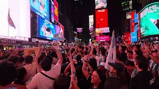Argentine fans celebrating in Times Square after Argentina 3 - Switzerland 1