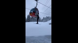 Snowboarder Caught A Cable Car And Hang To It Until He Found A Spot To Land, It Seems Insane!