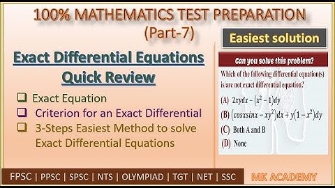 Calculus mcqs with answers and solutions | Exact Differential Equations | MK Academy