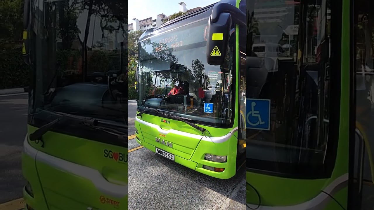 SMRT Buses Man A22 Euro 5 Lush Green Departing bus stop with red wheel nuts SMB255S