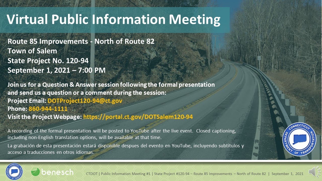 CT DOT VPIM Salem, Project 120-94, Route 85 Corridor Improvements - YouTube