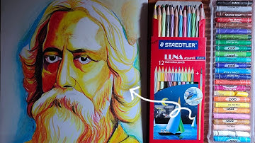 Rabindranath Tagore drawing with oil pastel and colour pencil