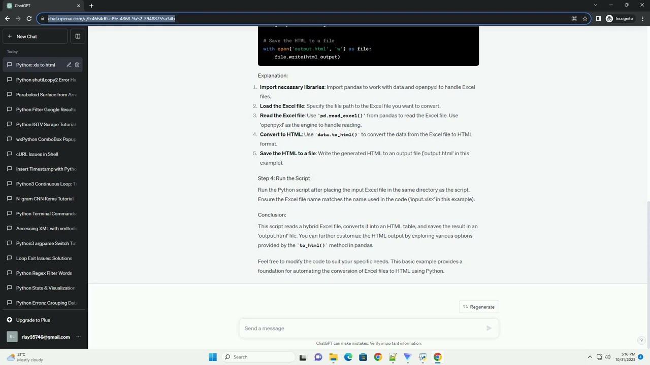 Automation in Python Converting hybrid xls to html